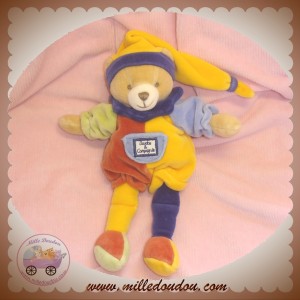 DOUDOU ET COMPAGNIE OURS ARLEQUIN JAUNE ROUGE BLEU 22 CM