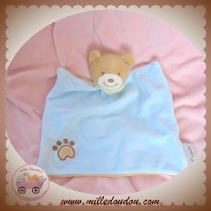 AMTOYS DOUDOU OURS BEIGE CORPS PLAT BLEU MARRON