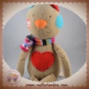 EBULOBO SOS DOUDOU CHAT OURS MARRON COEUR ROUGE