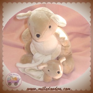 NATURE ET & DECOUVERTES SOS DOUDOU KANGOUROU MOUCHOIR BEIGE ECRU