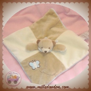 BEBE 9 SOS DOUDOU OURS BEIGE PLAT CARAMEL BLEU ECRU PAPILLON