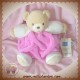 KALOO SOS DOUDOU OURS BEIGE CORPS ROSE FUSHIA PLUME 25 CM