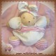 TAKINOU SOS DOUDOU LAPIN BEIGE BOULE ECRU RAYE ROSE 30 cm