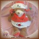 TAKINOU SOS DOUDOU OURS MARRON COQUELICOT ROUGE BLANC 36 cm