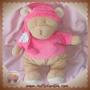 NOUNOURS SOS DOUDOU OURS BEIGE PULL ROSE FLEUR