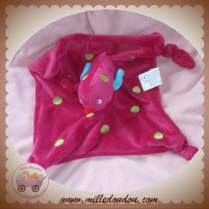 CARRE BLANC DOUDOU OISEAU CARRE PLAT ROSE FUSHIA POIS SOS