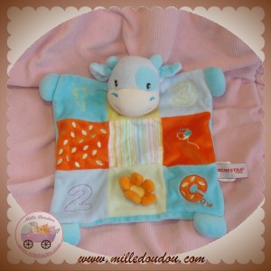 ORCHESTRA DOUDOU VACHE COW PLAT BLEU ORANGE HOCHET SOS