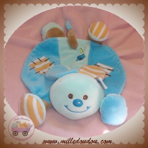 AJENA SOS DOUDOU LAPIN PLAT BLEU FLEUR RAYE ORANGE