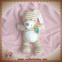 NICOTOY DOUDOU OURS ECRU RAYE BEIGE ECHARPE VERTE SOS