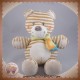 NICOTOY DOUDOU OURS ECRU RAYE BEIGE ECHARPE VERTE SOS