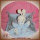 NICOTOY DOUDOU LAPIN ECRU PLAT BLEU ABC ATTACHE TETINE SOS