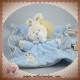 NICOTOY DOUDOU LAPIN ECRU PLAT BLEU ABC ATTACHE TETINE SOS