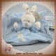 NICOTOY DOUDOU LAPIN ECRU PLAT BLEU ABC ATTACHE TETINE SOS