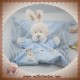 NICOTOY DOUDOU LAPIN ECRU PLAT BLEU ABC ATTACHE TETINE SOS