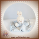 NICOTOY DOUDOU LAPIN ECRU PLAT BLEU ABC ATTACHE TETINE SOS