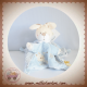 NICOTOY DOUDOU LAPIN ECRU PLAT BLEU ABC ATTACHE TETINE SOS