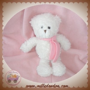 L.DAKE SOS DOUDOU OURS BLANC POIL ECHARPE ROSE