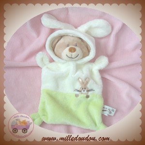 GRAIN DE BLE SOS DOUDOU OURS BEIGE DEGUISE EN LAPIN VERT PLAT