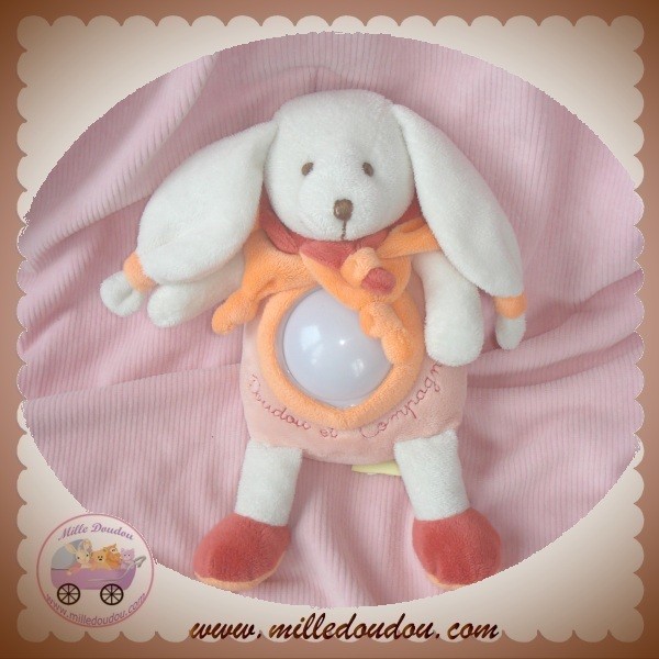 DOUDOU ET COMPAGNIE LAPIN FLEUR ORANGE SAUMON VEILLEUSE