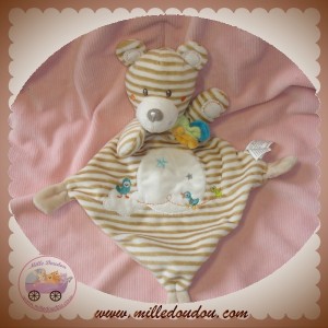 NICOTOY SOS DOUDOU OURS PLAT ECRU RAYE BEIGE OISEAU