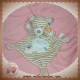 NICOTOY SOS DOUDOU OURS PLAT ECRU RAYE BEIGE OISEAU