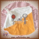 TITI DE LA LUNE SOS DOUDOU MOUCHOIR PLAT BLANC ORANGE LAPIN ARBRE HAMAC