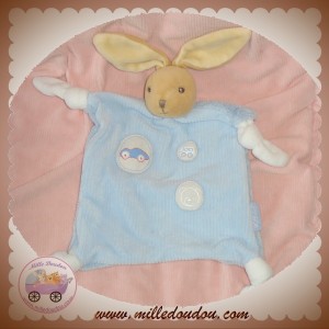 KALOO SOS DOUDOU LAPIN PLAT BLEU PLUME VOITURE NOEUD BLANC