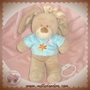 TEX SOS DOUDOU LAPIN BEIGE HAUT BLEU TURQUOISE FLEUR MUSICAL