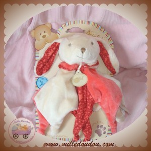 BABYNAT SOS DOUDOU LAPIN ECRU PLAT ETOILE ROUGE ROSE