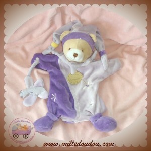 DOUDOU ET COMPAGNIE OURS PIROUETTE MARIONNETTE MAUVE AVEC LIBELLULE 