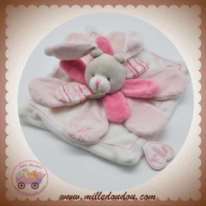 DOUDOU ET COMPAGNIE LAPIN CELESTINE PLAT BLANC ROSE FLEUR SOS