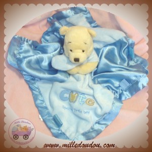 DISNEY DOUDOU WINNIE L'OURSON OURS ECRU MOUCHOIR BLEU SATINEE CUTE