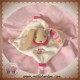 DOUDOU ET COMPAGNIE SOS LAPIN BEIGE PLAT VELOURS ECRU COL ROSE