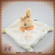 DOUDOU ET COMPAGNIE SOS LAPIN BEIGE PLAT VELOURS ECRU COL ORANGE