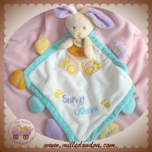 BABYNAT BABY NAT DOUDOU LAPIN BEIGE MOUCHOIR BLANC BLEU SOS