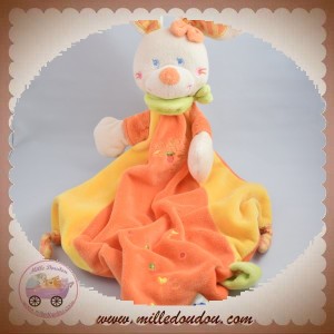 MOTS D'ENFANTS DOUDOU LAPIN PLAT ORANGE JAUNE SOS