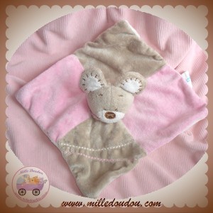 BABYLOVE DOUDOU OURS PLAT GRIS TAUPE ROSE SOS