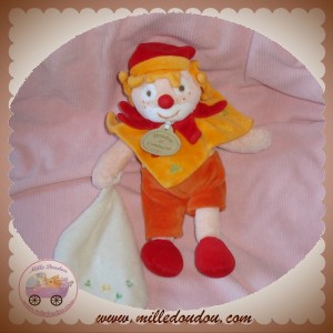 DOUDOU ET COMPAGNIE CLOWN ORANGE JAUNE SOL DO MOUCHOIR SOS