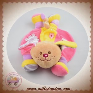 AJENA SOS DOUDOU LAPIN PLAT ROSE JAUNE FLEUR