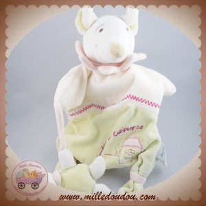 DOUDOU ET COMPAGNIE SOURIS BLANCHE BARBOTINE MARIONNETTE VERT ROSE SOS