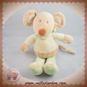 POMMETTE DOUDOU SOURIS BEIGE ECRU RAYE VERT SOS