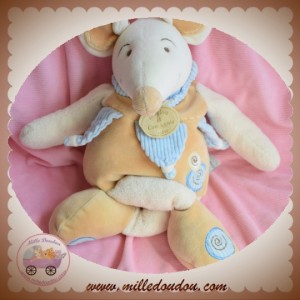 DOUDOU ET COMPAGNIE SOS SOURIS DOUVELOURS BLANCHE BEIGE BLEU 40 CM