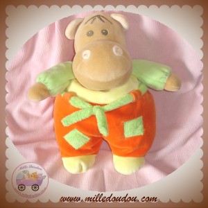 NOUNOURS DOUDOU HIPPOPOTAME JAUNE ORANGE VERT SOS