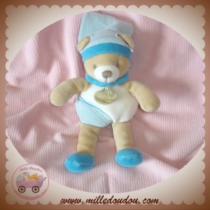 DOUDOU ET COMPAGNIE SOS OURS BEIGE BOULE ECRU BLEU