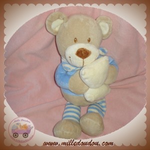 POMMETTE DOUDOU OURS BEIGE BLEU MUSICAL SOS