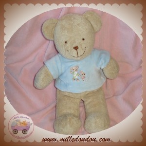 TEX DOUDOU OURS BEIGE HAUT BLEU LAPIN 29 CM