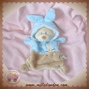 GRAIN DE BLE DOUDOU OURS DEGUISE EN LAPIN BLEU BEIGE SOS