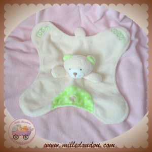 DIVERS DOUDOU OURS PLAT ECRU VERT SPIRALE SOS