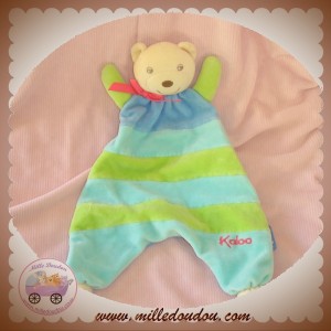 KALOO DOUDOU OURS PLAT RAYE BLEU VERT SOS