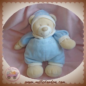 JOLLYBABY DOUDOU OURS ECRU CORPS BLEU SPIRALE 27CM SOS